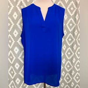EUC Chaus Sleeveless Split Neck Blouse size L in Royal Blue